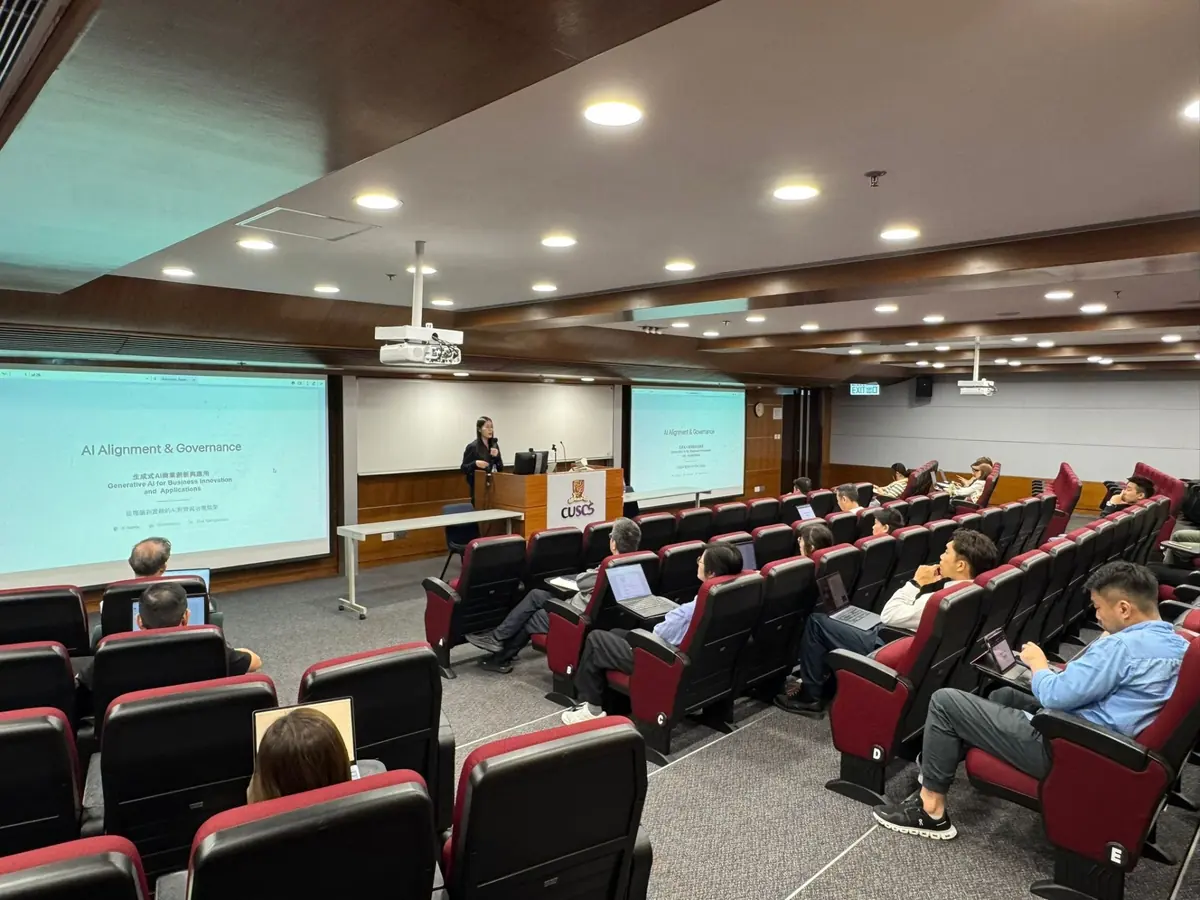 Iris Tam delivering the Generative AI for Business Innovation and Applications keynote at CUSCS